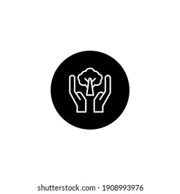 Save plant icon in round black style. Ecology and natural resources icon. Vector