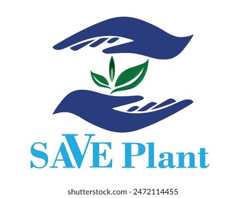 Save plant, save plant logo, save plant with two hand, green leaves with two hand,  two hand with white background, save green
