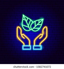 Save Plant Neon Sign. Vector Illustration of Ecology Promotion.