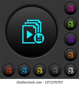 Save playlist dark push buttons with vivid color icons on dark grey background