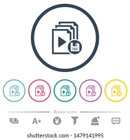 Save playlist flat color icons in round outlines. 6 bonus icons included.