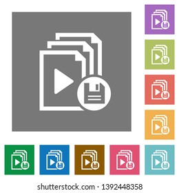 Save playlist flat icons on simple color square backgrounds