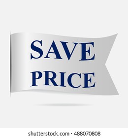 Save price label, silver ribbon badge