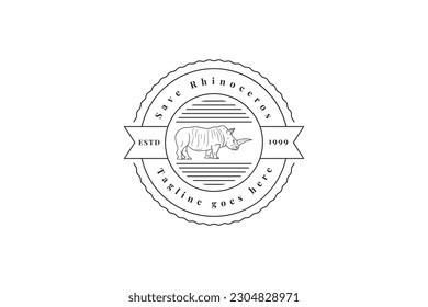 Save and protect the endangered Rhinoceros from illegal hunting icon emblem. Outline Vector illustration.