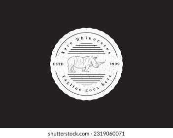 Save and protect the endangered Rhinoceros from illegal hunting icon emblem. Outline Vector illustration.