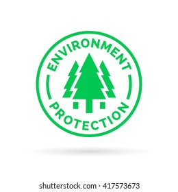 Save and protect the environment symbol with green tree pine forest icon silhouette. Vector illustration.