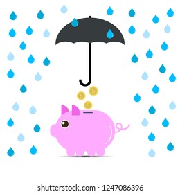 save for raining day concept with piggy bank and umbrella protect raining