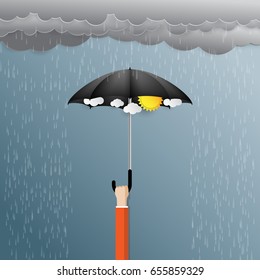 Save the raining day.Umbrella protection from rain.Vector illustration.