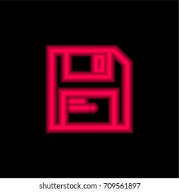 Save red glowing neon ui ux icon. Glowing sign logo vector