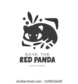 Save the red panda logo design, protection of wild animal black and white sign vector Illustrations on a white background