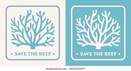 Save the reef protect our coral reefs great barrier protection badge logo sticker retro vintage aesthetic. Oceans sea conservation activist printable world ocean day vector print graphic shirt design.