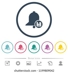 Save reminder flat color icons in round outlines. 6 bonus icons included.