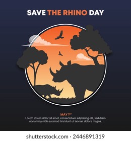 Save The Rhino Day background with silhouette of rhinos