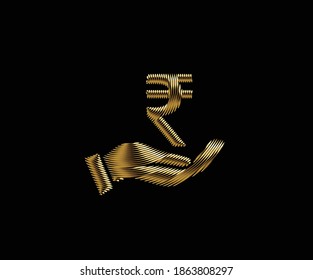 Save rupee gold color icon. indian rupee on hand. vector banking, investment and finance symbol
