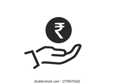 save rupee icon. indian rupee coin on hand. banking, investment and finance symbol