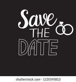 Save the Sate card. Vector inscription lettering calligraphy white isolated on black background.
