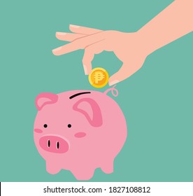 Save Saving Investing Dividend Interest Thrift Frugal Philippine Philippines Peso Coin Money in Piggy Bank Wealth Finance Currency Economy with Hands Mag-ipon ng Pera Flat Concept Illustration Vector