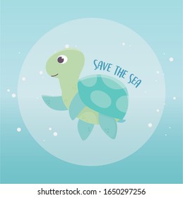 save the sea turtle environment ecology cartoon design vector illustration