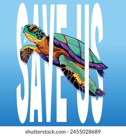 save sea turtle illustration for poster design