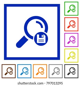 Save search results flat color icons in square frames on white background