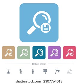 Save search results white flat icons on color rounded square backgrounds. 6 bonus icons included