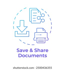 Save and share documents blue gradient concept icon. Notary services, remote notarization. Round shape line illustration. Abstract idea. Graphic design. Easy to use in infographic, presentation