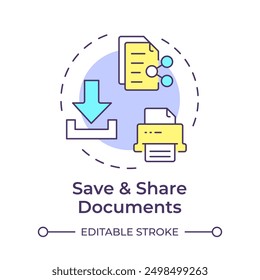 Save and share documents multi color concept icon. Notary services, remote notarization. Round shape line illustration. Abstract idea. Graphic design. Easy to use in infographic, presentation