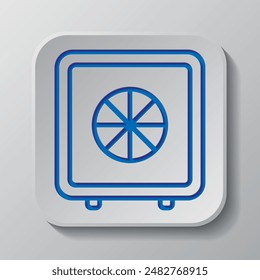 Speichern Simple Icon Vektorgrafik. Flaches Design. Papierschnittdesign. Ausgeschnittenes blaues Symbol mit Schatten. Graues Abzeichen Button, grauer Hintergrund.ai