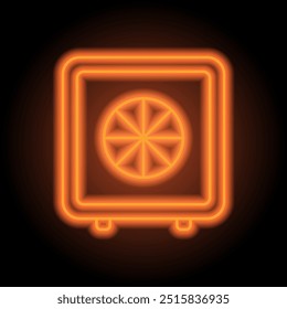 Einfachen Symbolvektor speichern. Flaches Design. Orangefarbenes Neon auf schwarzem Hintergrund.ai