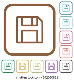 Save simple icons in color rounded square frames on white background