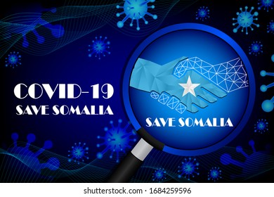 Save Somalia for stop virus sign. Covid-19 virus cells or corona virus and bacteria close up isolated on blue background,
Poster Advertisement Flyers Vector Illustration.