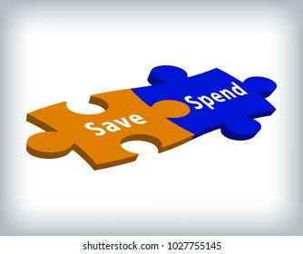 save spend concept, orange and blue puzzle peaces 