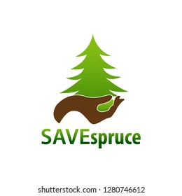 Save Spruce. Illustration hand and spruce icon logo concept design template idea