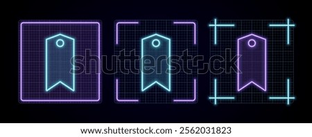 Save tag icon illustration, cyber neon visual, glowing border grid vector.