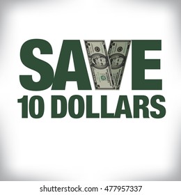 Save ten dollars retail copy with white space for text 