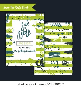 Save tha Date invitation set with Ink texture, hand drawn artistic invitation. Template for sale banner, wedding, valentine, trendy grunge card design for party.