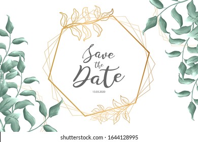 Save this date. Flower frame. For printing on postcards. Watercolor.