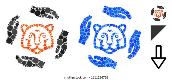 Save tigers mosaic of round dots in variable sizes and shades, based on save tigers icon. Vector round dots are organized into blue composition. Dotted save tigers icon in usual and blue versions.