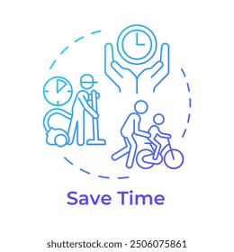 Save time blue gradient concept icon. Hiring cleaning service and relaxing. Commercial housework. Round shape line illustration. Abstract idea. Graphic design. Easy to use in infographic