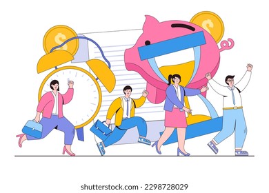 Save time, business and management concept. Financial investments in stock market future income growth. Outline design style minimal vector illustration for landing page, web banner, infographics.