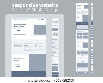 Economize tempo e crie o layout móvel e de desktop do site sem esforço com este modelo de wireframe pronto para uso. Perfeito para designers de UI UX e desenvolvedores web.