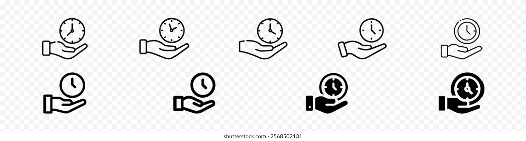 Save time icon, save time and money, hand holding clock icons, Clock icon set. Time icon vector. watch icon symbol, hand holding clock icons set