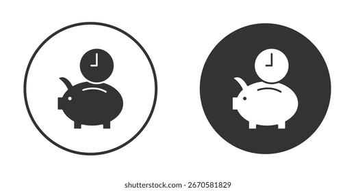 Icono Ahorra tiempo en versiones de diseño plano de moda en blanco y negro.