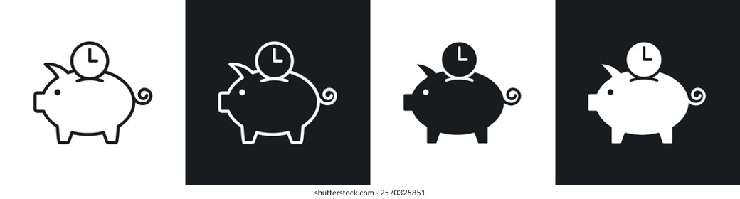 Save time icons vectors set in black. line and flat versions