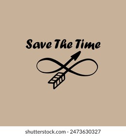 Save the time ink writing in modern calligraphy style. Text lettering for wedding card. One color phrase brush calligraphy. Vector isolated on white.
