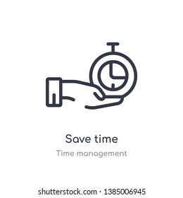 Save Time Outline Icon. Isolated Line Vector Illustration From Time Management Collection. Editable Thin Stroke Save Time Icon On White Background