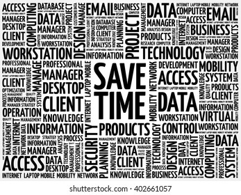 Save Time word cloud concept