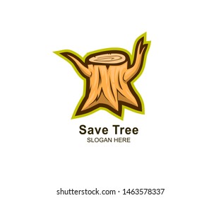 Save tree logo design vector illustration template,  tree logo design with cartoon style