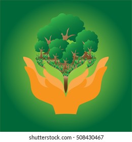 Save trees with human hand for save environment of the world concept  vector illustration