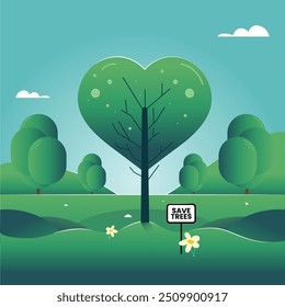 Save Trees illustration with a simple design showing the importance of trees in our lives. Great for eco-friendly projects and spreading awareness about conservation.